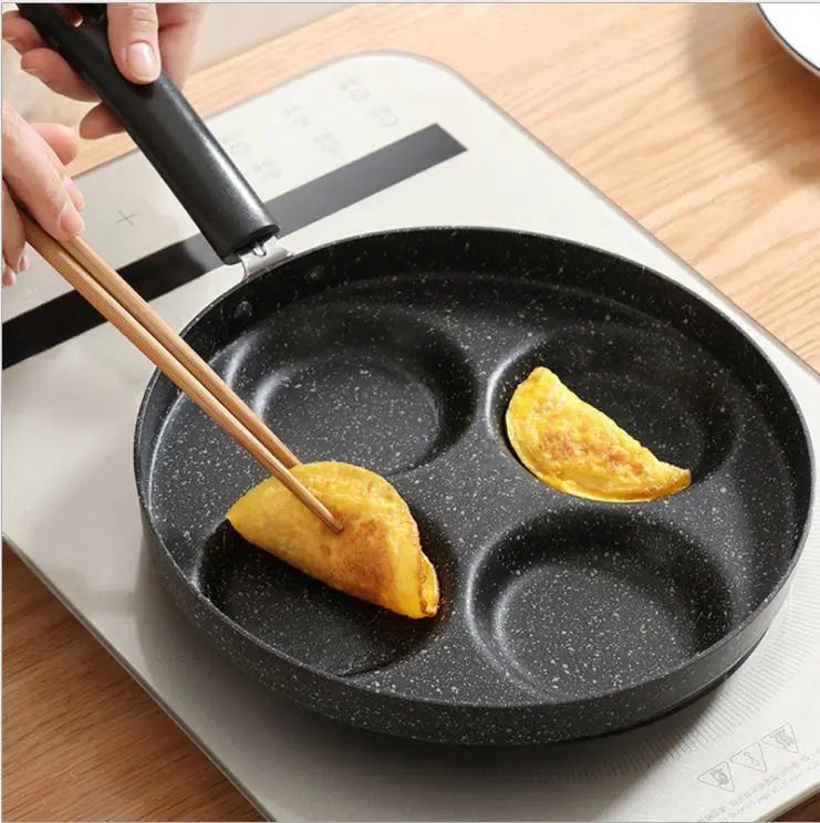 Sartén de 4 orificios engrosada antiadherente para tortillas, huevos, tortitas, filetes, jamón y preparación de desayunos