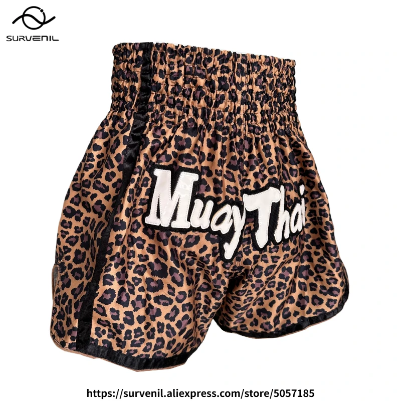 Short léopard Muay Thai marron, pantalon de combat Kickboxing pour hommes, femmes et enfants, short 