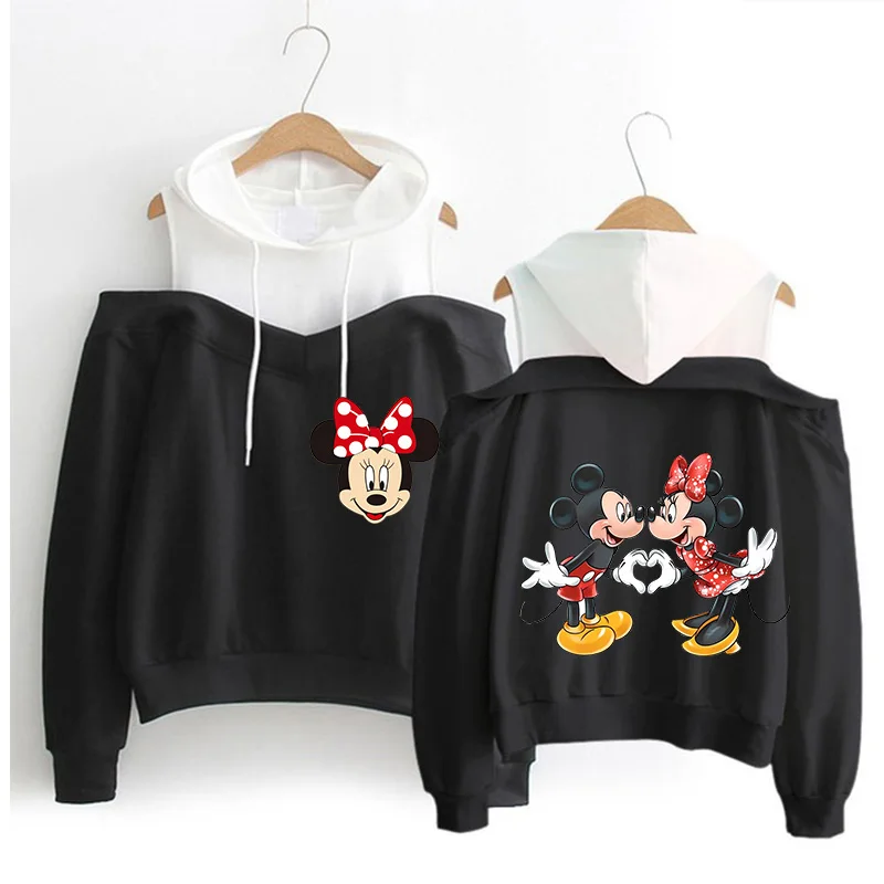 Y2k Hoodies Minnie Disney Hoodie Off Shoulder Mickey Mouse Women Sweatshirt Kids Boys Girls Harajuku Streetwear Clothes