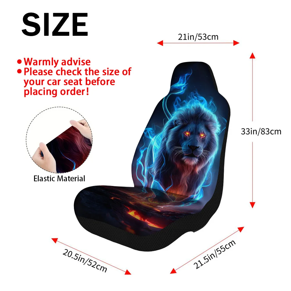 2pcs Trendy Fiery Neon Lion Stride Print Front Seat Covers | Soft And Comfortable, Universal Fit, Polyester Fiber, Machine Washa