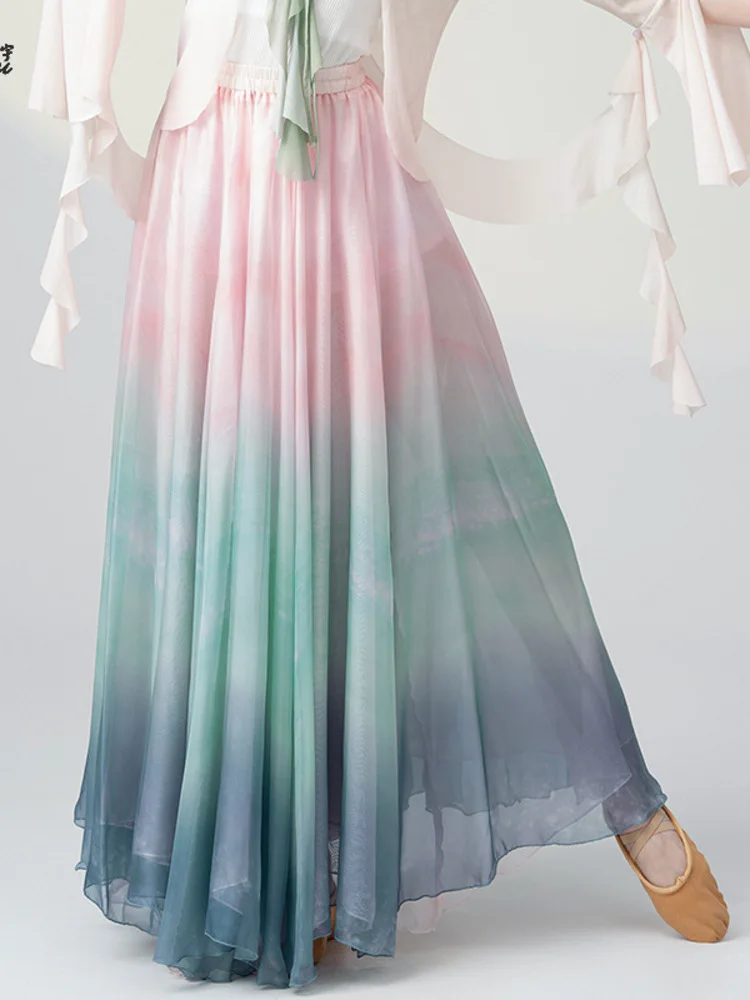 

Китайская классическая одежда для современных танцев, платье для выступлений, элегантная и градиентная тенсельная юбка 720 градусов, большая распашная юбка для