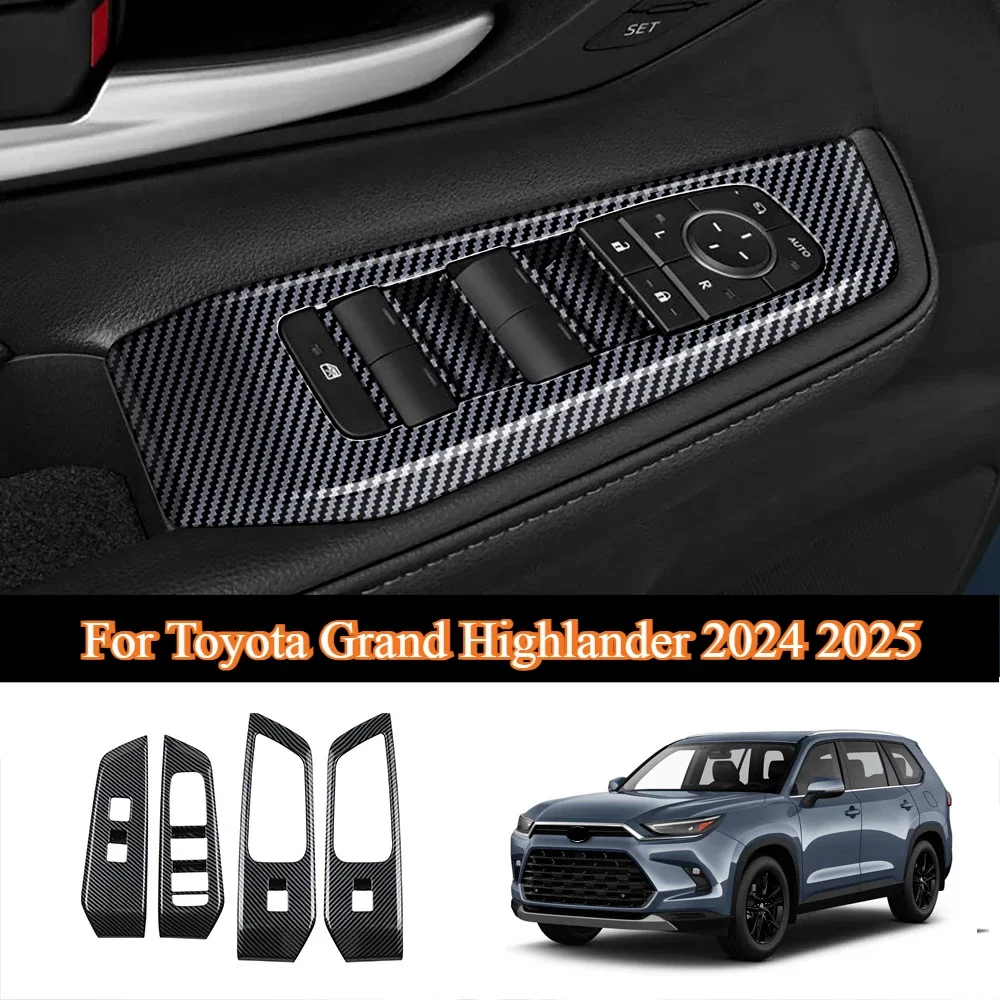 

For Toyota Grand Highlander 2024 2025 Car Armrest Window Lift Switch Panel Trim Carbon Glass conttrol Cover Accessories