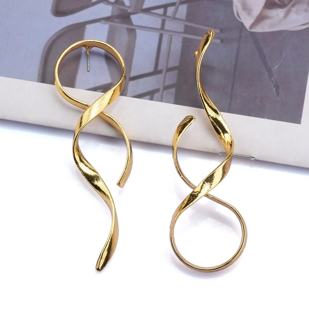 New torque alloy earrings exaggerated earrings fashion asymmetrical line art sense jewelry wholesale