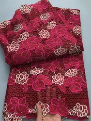 Nigerian Guipure Cord Lace Fabric 2025 High Quality 5 Yards Knitted Water Soluble African Lace Fabric Dress for Women Sew A4155
