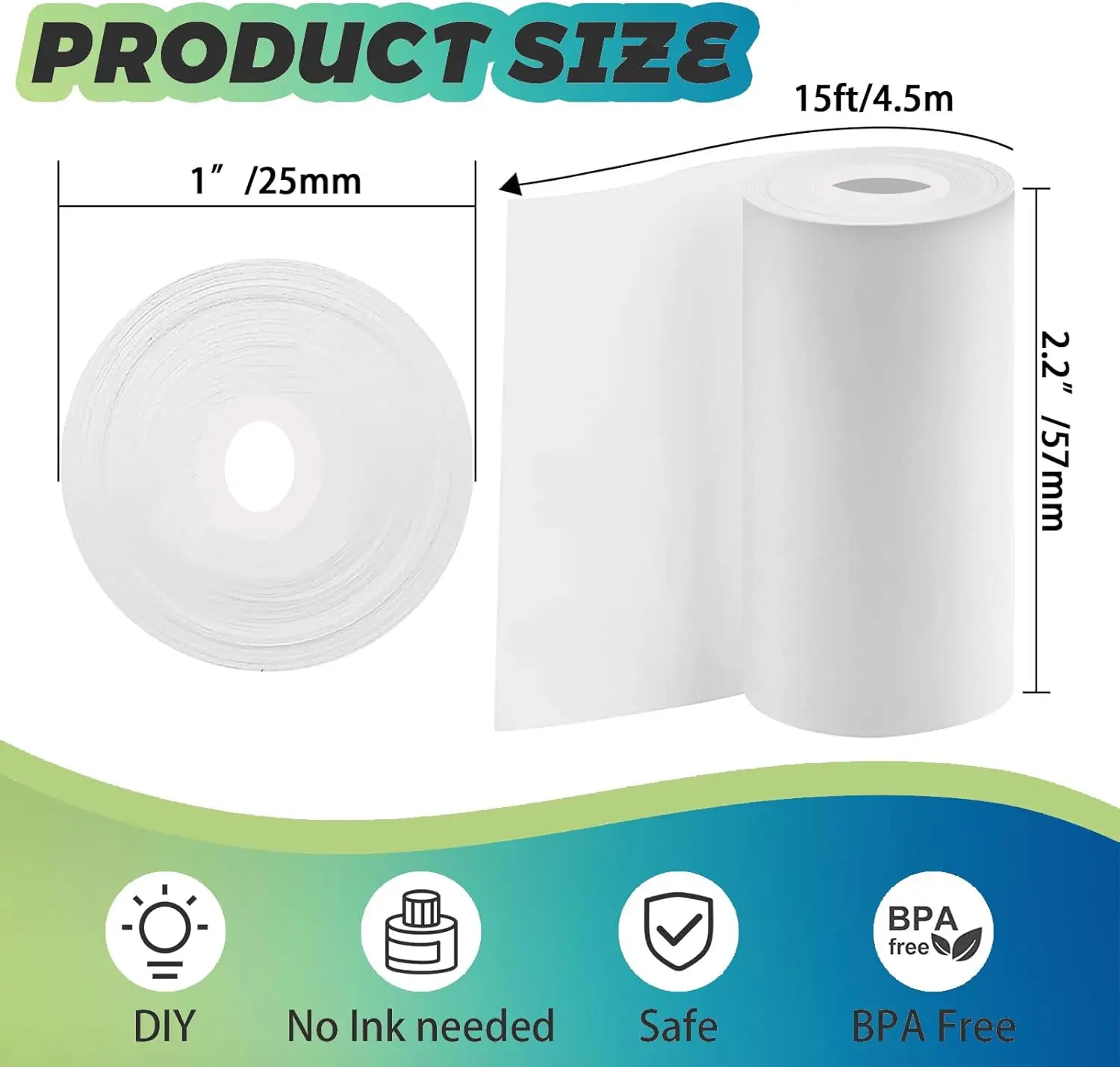 10Rolls Thermal Printer Paper 57x25mm For Mini Sticker Receipt Printer Portable Pocket Printer, Mini Printer Paper Refill