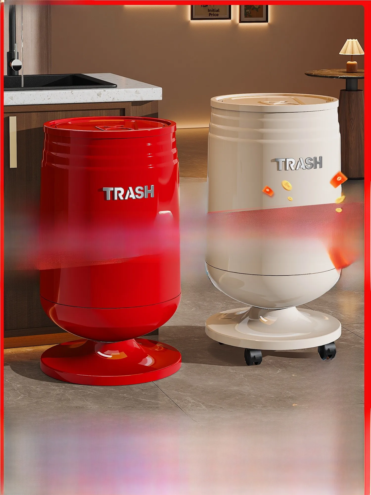 

Large Size Luxury Home Tra Can 20L Capaci Wheel Mounted for Living Room Bedroom Kitchen Batoom round Body Pr Open