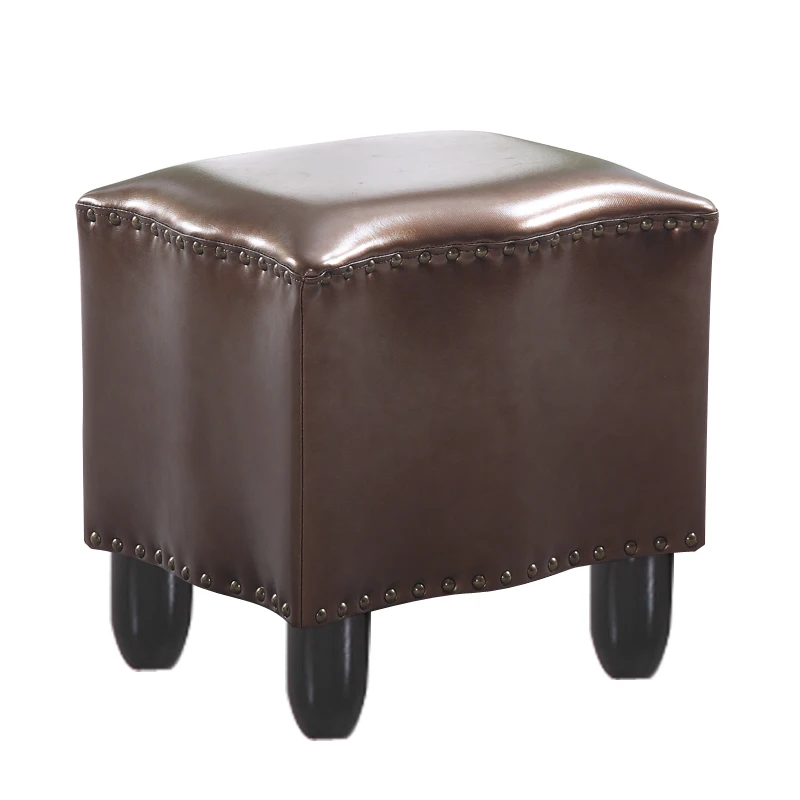 Leather Sofa Top Antique Square Wooden Stool - Minimalist Modern Couch and Vanity Stool, Fashionable and Functional Design