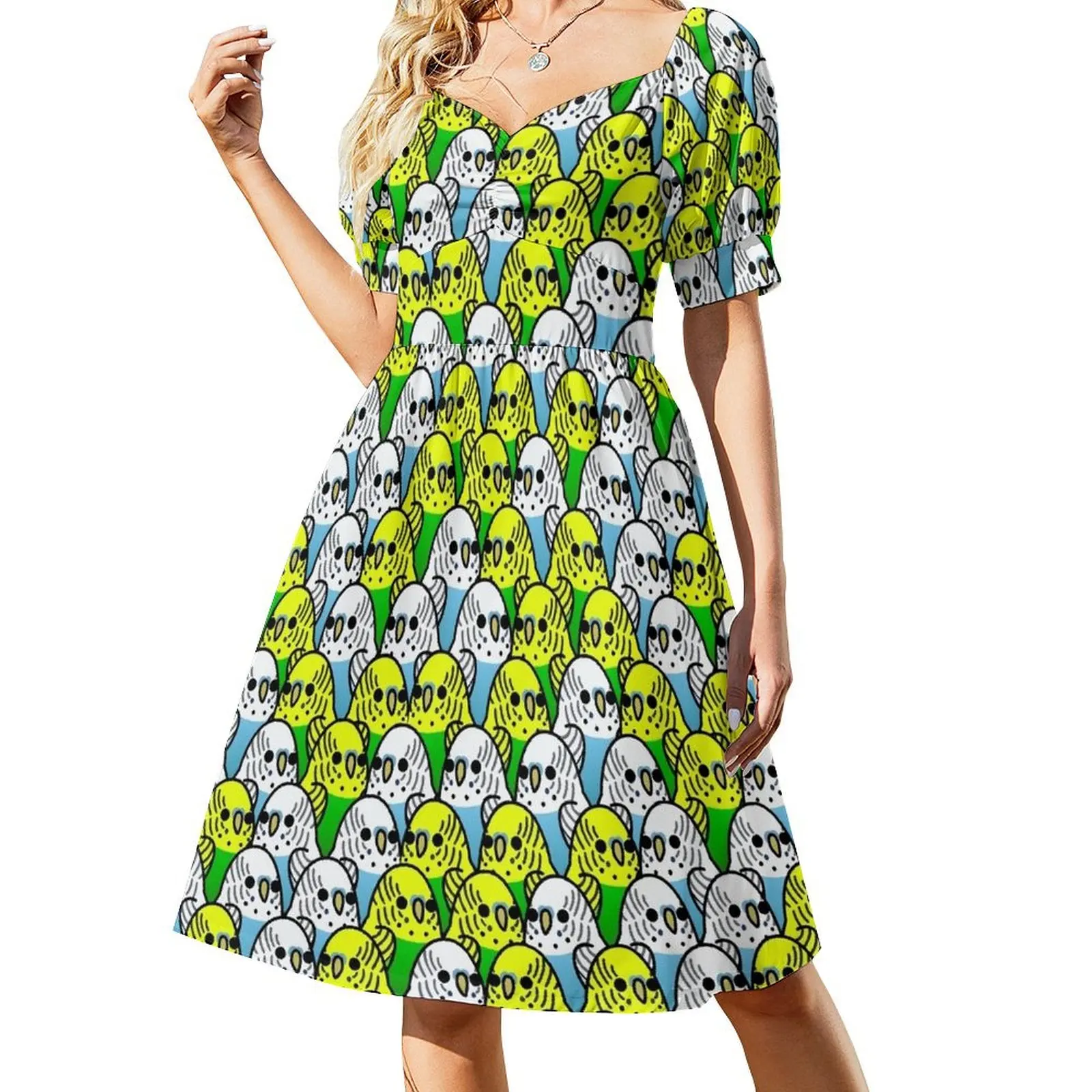 Too Many Birds! - Budgie Squad 1 Short Sleeved Dress summer dress daily Summer skirt evening dresses women Dress