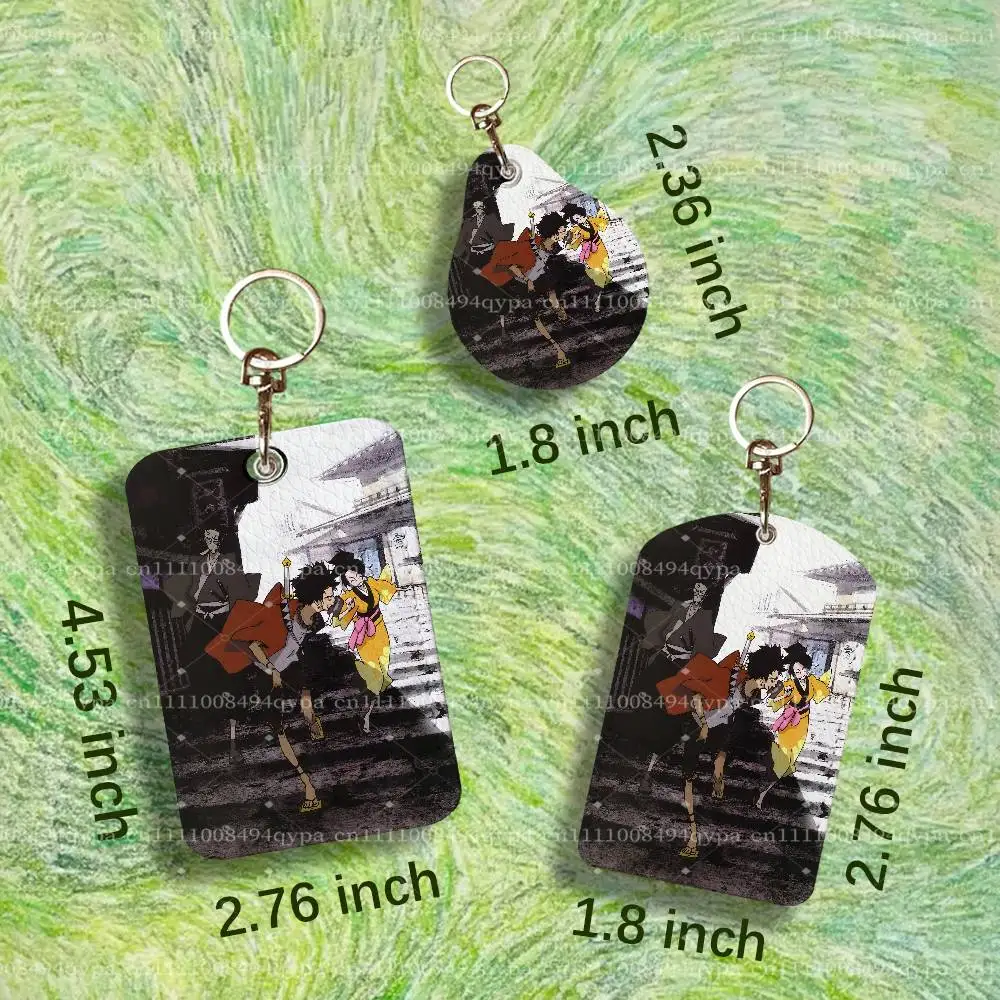 S-Samurai Champloo Muge Jin Fuu Leather 2 Sided ID Card Holder with Keychain Protection For Bank Credit Subway Bus Case