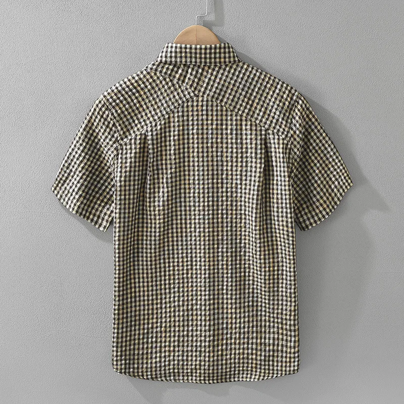 8168 Japan-style Summer Trendy Classic Plaid Short-sleeve Shirt for Men Fashionable Versatile Artistic Casual Loose-fitting Tops