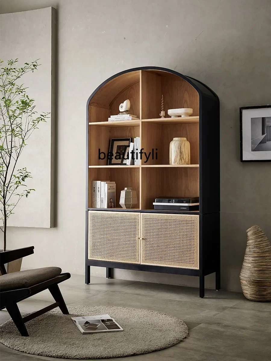 07 الشمال الرجعية خشب متين خزانة الكتب غرفة المعيشة جدار الطابق الدائمة رف الروطان خزانة عرض خزانة