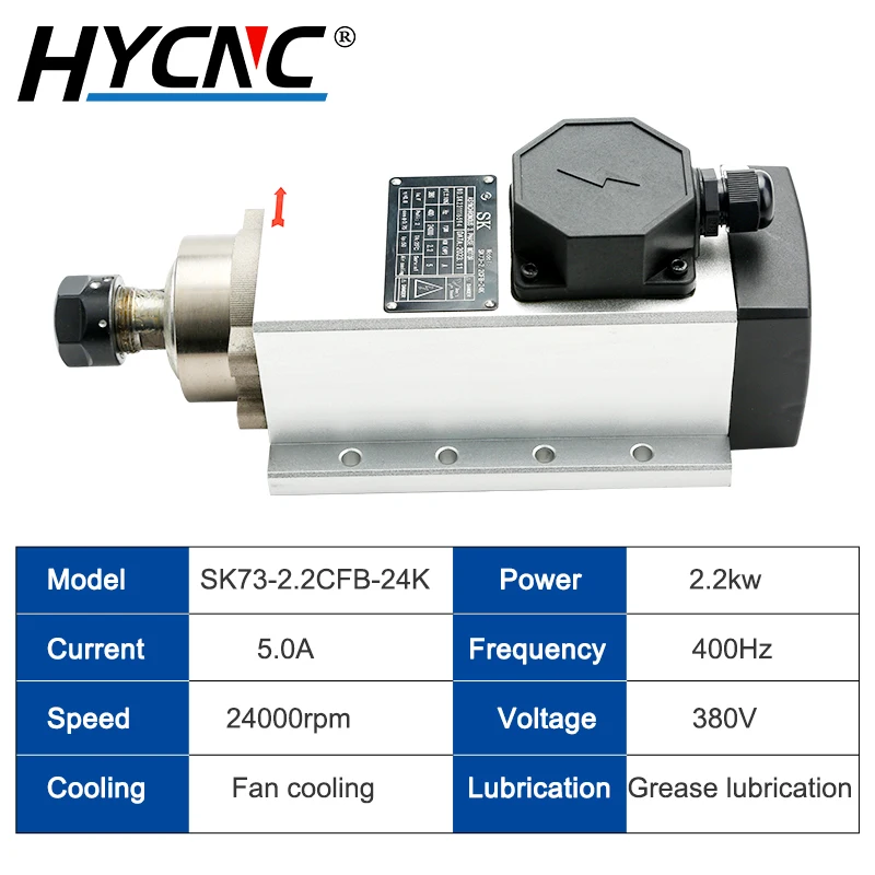 CNC Machine Spindle 2.2kw ER20 Square Air Cooled Spindle Motor 24000RPM 400hz Mounting Flange For CNC Engraving Machine Router