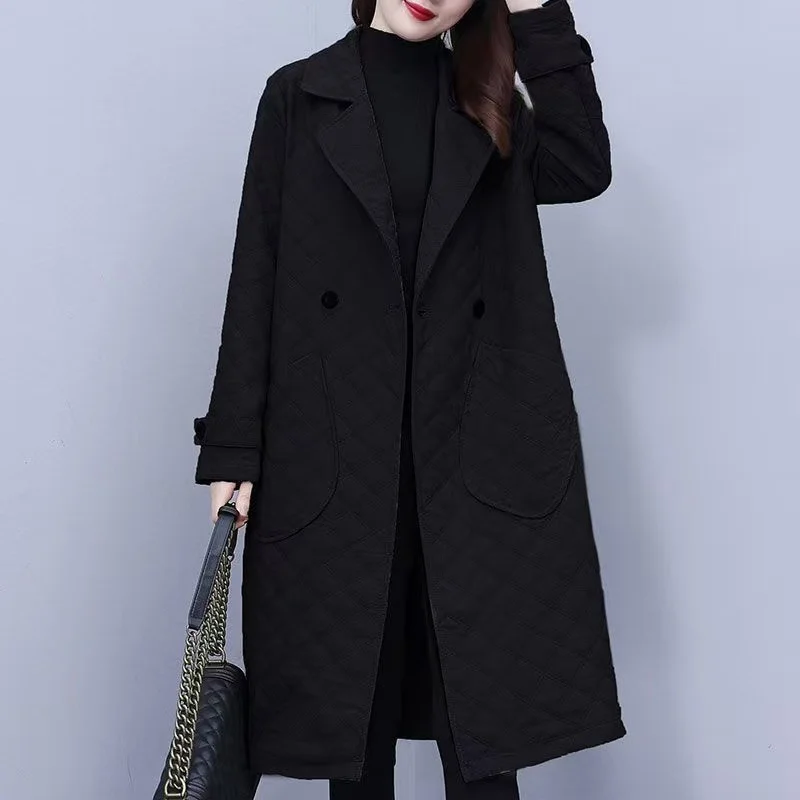 2026 Spring and Autumn New Medium length Lingge Windbreaker Women's Fashion Loose Suit Collar Casual Coats