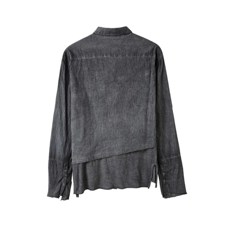 HKSH Spring Autumn New Men Tide Niche Design Casual Patchwork Fake Two-Piece Shirt Dirty Washed Retro Long Sleeve Shirts HK25951