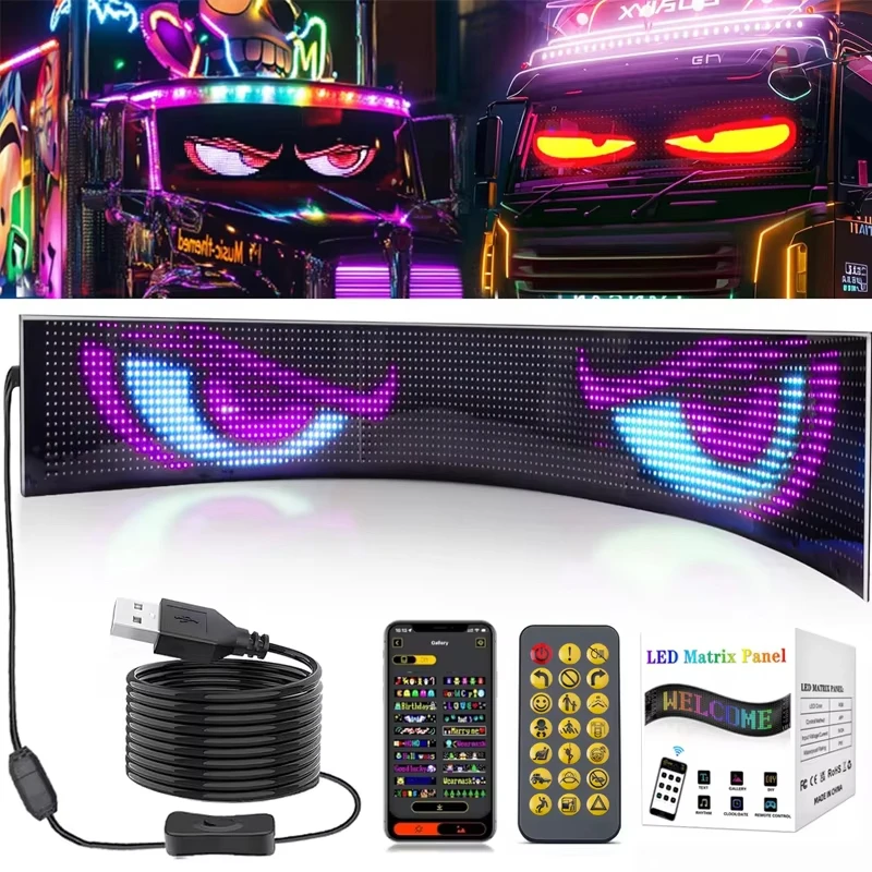 

RGB светодиодный светильник Devil Eyes для лобового стекла автомобиля, гибкая светодиодная матричная панель, автомобильный знак, экран дисплея, сделай сам, Bluetooth приложение/дистанционное управление