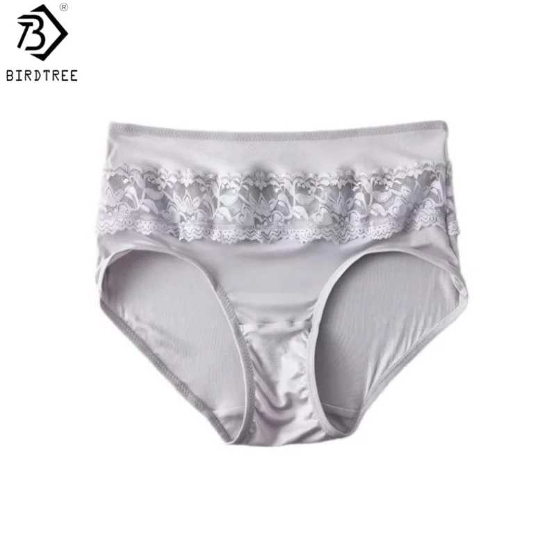Birdtree, 100% Real Silk Knitted Hollow Briefs, Women Lace Breathable Mid-waist Underpants, Sexy Soft Brief, 2026 New A61106JF