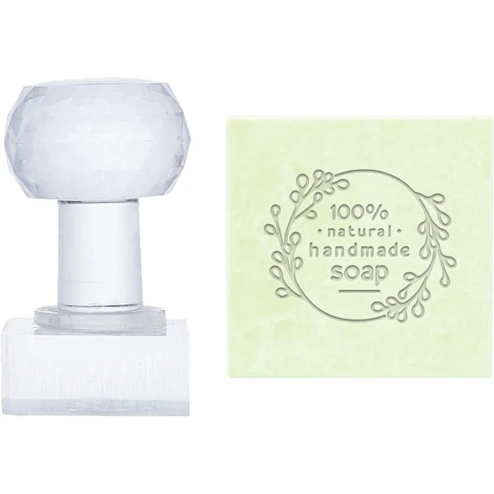 1pc Handmade Soap Stamp Word Embossing Stamp with Handle Acrylic Soap Chapter Imprint Stamps for Handmade Soap Making Projects