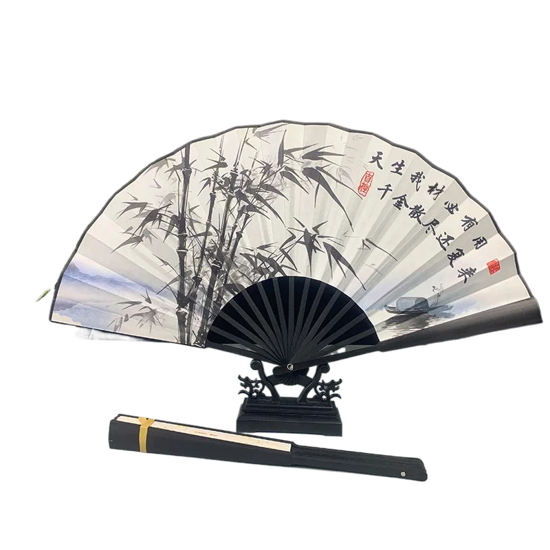 

Li Bai Poems Folding Fan for Man Creative Cloth Dancing Fans Special Chinese Style Shooting Props Stage Performance Hand Fans