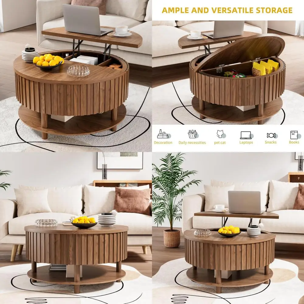 contemporary 2-tier lift top coffee table with hidden storage and open shelf