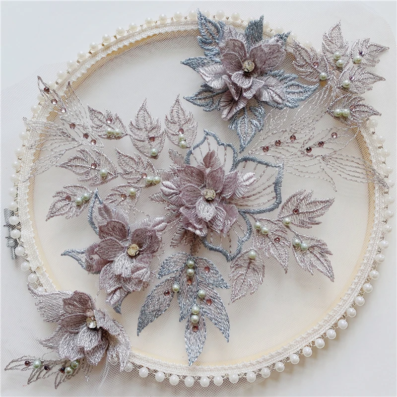 1Pc Embroidery Lace Flowers Patch Applique Repair Diy Handmade Materials Wedding Dress Decoration Accessories 32*20CM