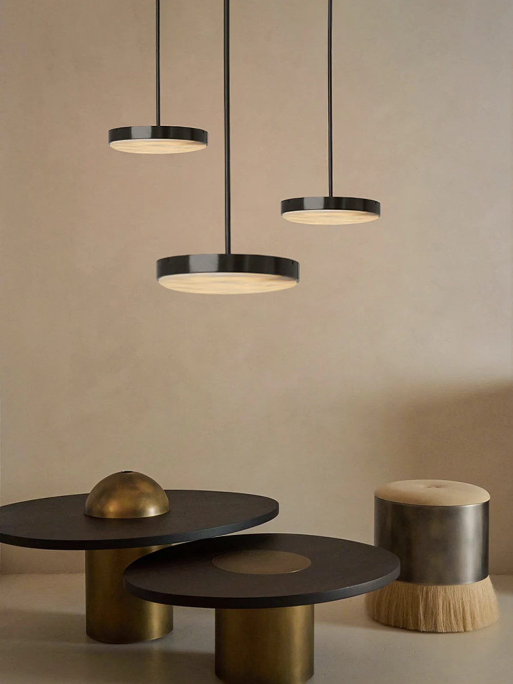 Gold Black 5CM Marble Round LED Pendant Light Alabaster
