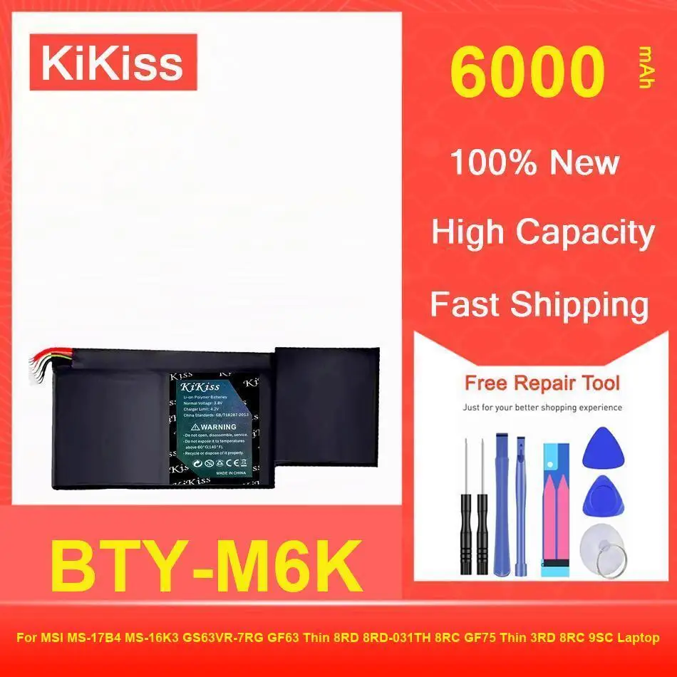 

Аккумулятор для ноутбука Bty-M6K 6000 мАч для Msi MS-17B4 MS-16K3 GS63VR-7RG GF63 Thin 8RD 8RD-031TH 8RC GF75 3RD 9SC