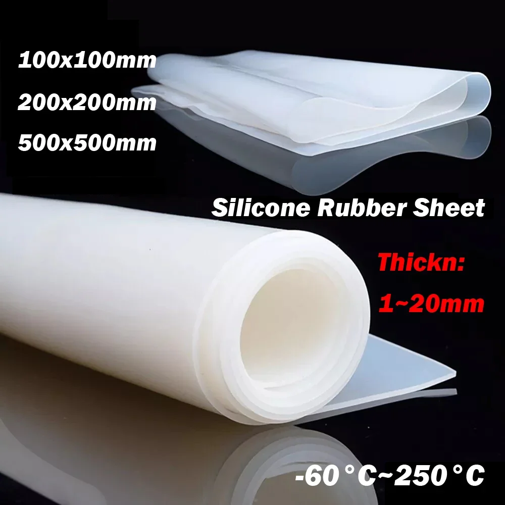 1Pcs White Soft Silicone Rubber Sheet High Temp Mat Plate Thick 0.5mm to 20mm Size 100x100/200x200/500x500mm