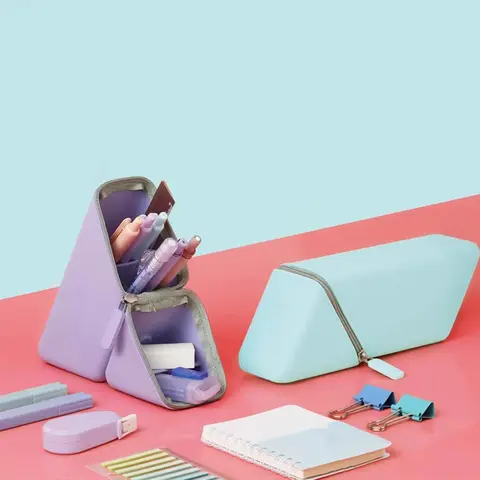 서있는 연필 케이스 홀더 대용량 지퍼가 달린 펜 가방 실리콘 수직 연필 주머니 학교 문구 메이크업 주최자