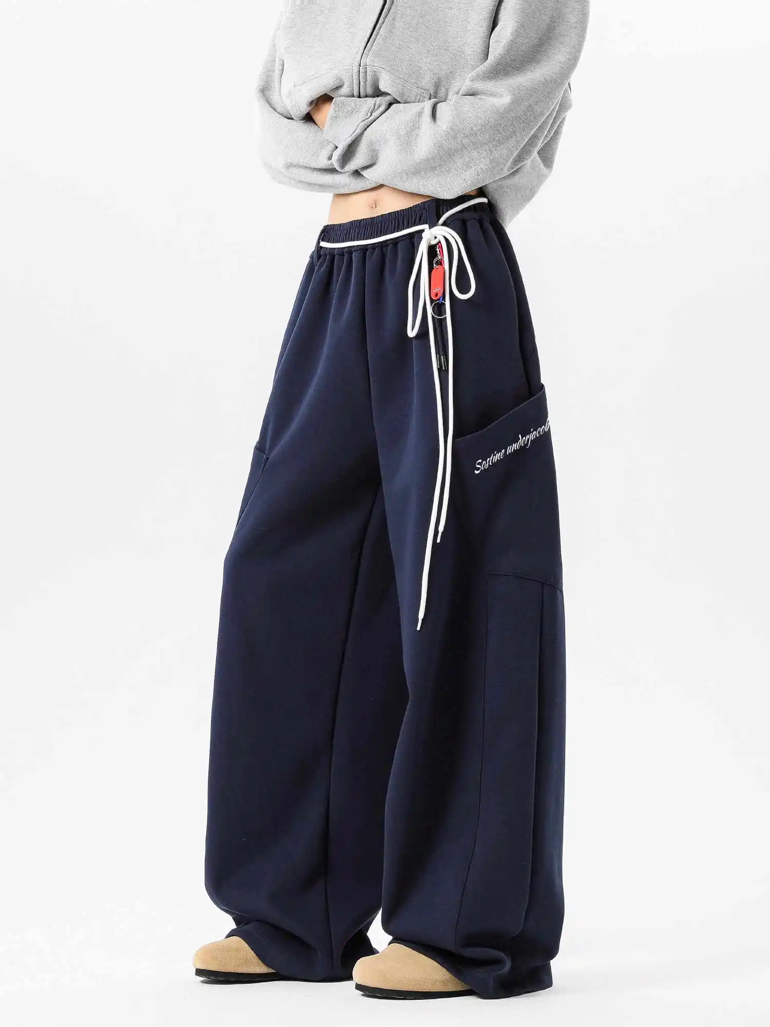 Women's Navy Y2k Baggy Cargo Pants Harajuku Boyfriend Sweatpants Japanese 2000s Style Vintage Oversize Trousers Clothes Summer