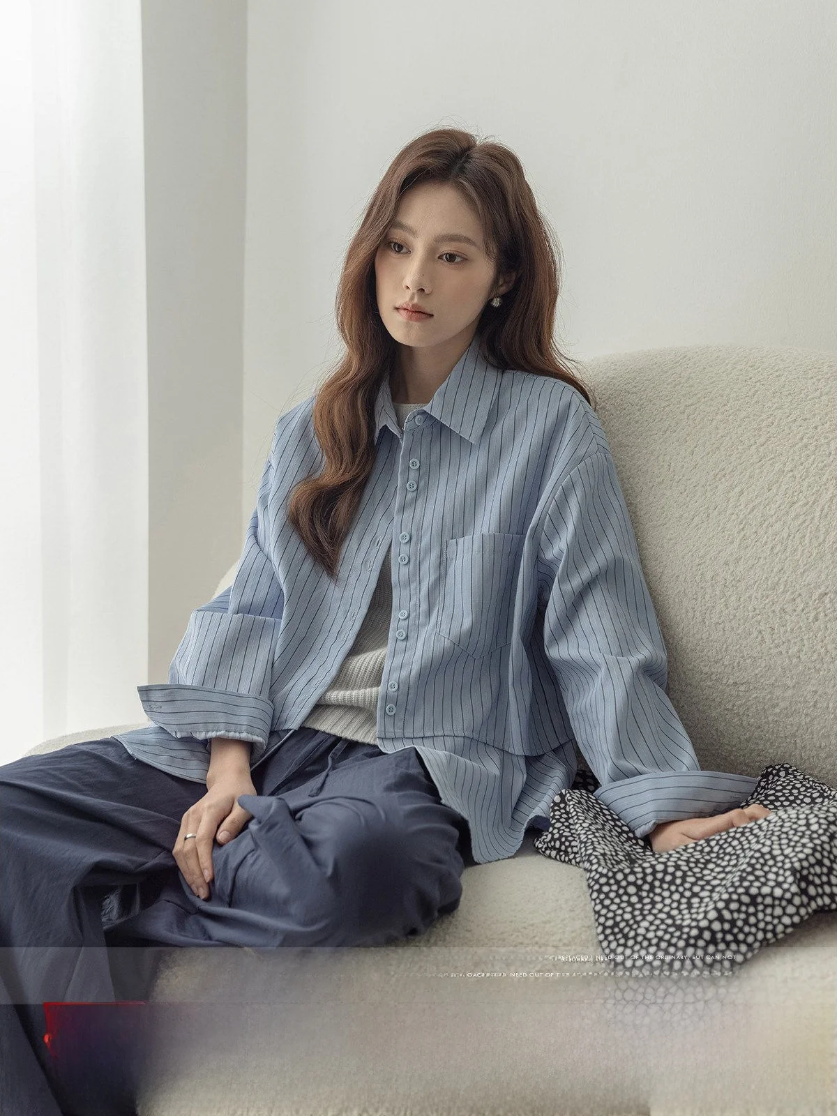 

MoZa Blue Striped Long Sve Повседневная женская одежда для поездок на работу Sle Уникальный дышащий полиэстер из смеси хлопка и вискозы