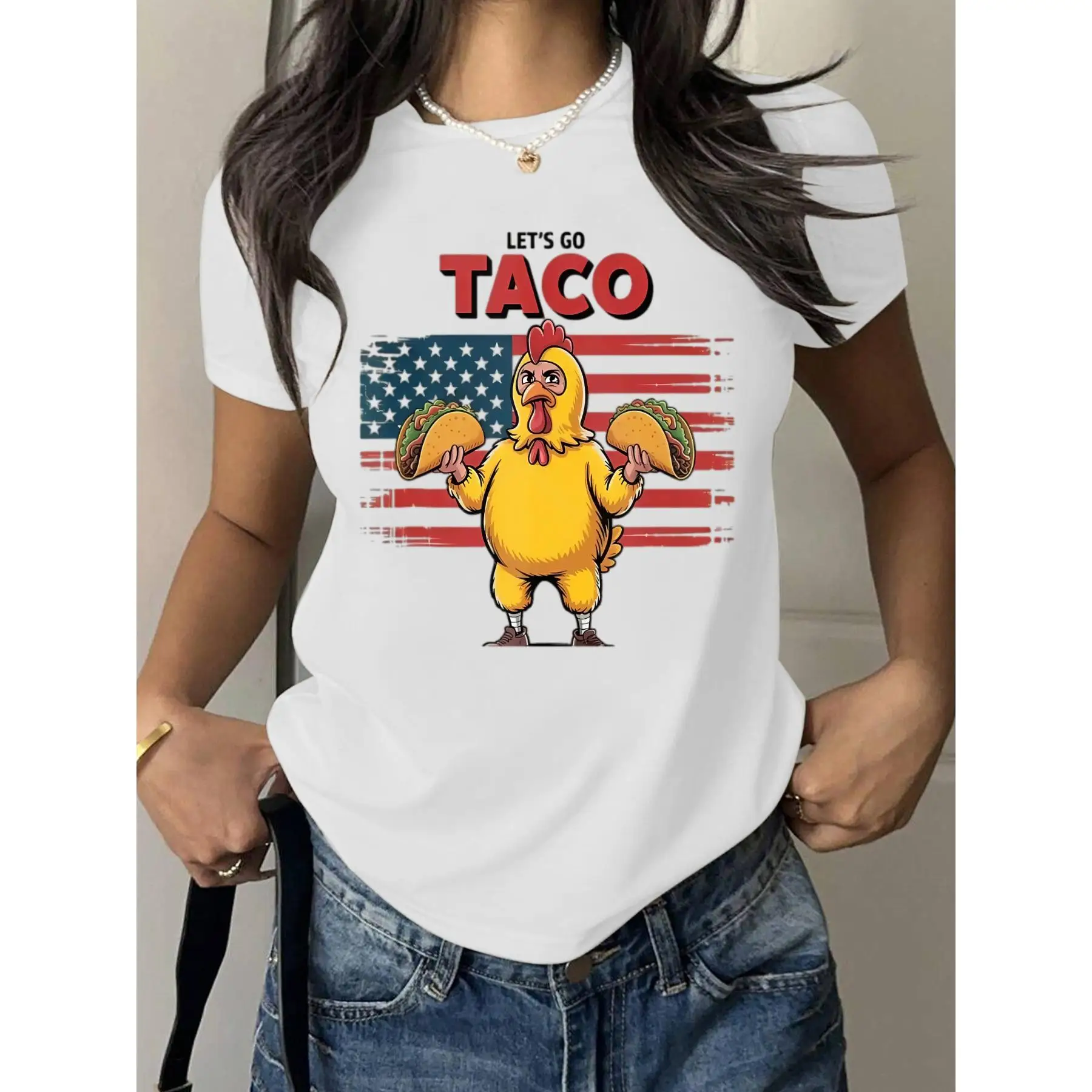 

Funny Taco Graphic T-Shirt Unisex Chicken Cartoon Cotton Tee for Summer BBQ, Food Lovers or Party Streetwear Look