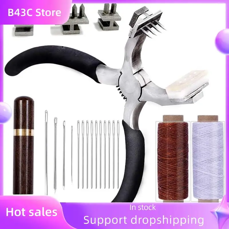 

B14C Бесшумные ручные плоскогубцы из ромбовидной кожи, дырокол, вощеная нить для ремней, ремней, обуви - в комплект входят деревянный иглодержатель