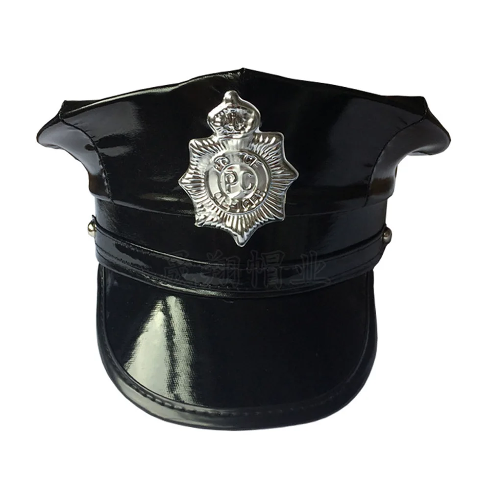 

Military Hat Army Peaked Octagonal cap female police officer flat-topped leather wide-brimmed black uniform men women 8M161