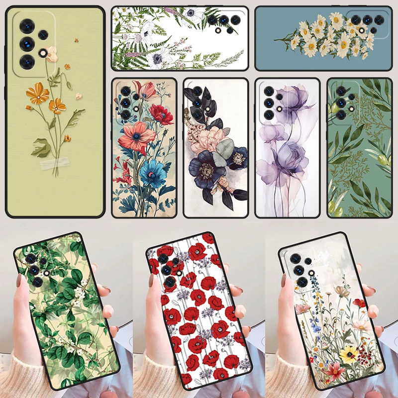 Botanical Drawings Flowers For Samsung Galaxy A52 A72 A73 A20e A21S A50 A70 A11 A12 A42 A31 A40 A51 A71 A32 A80 A91 Phone Case