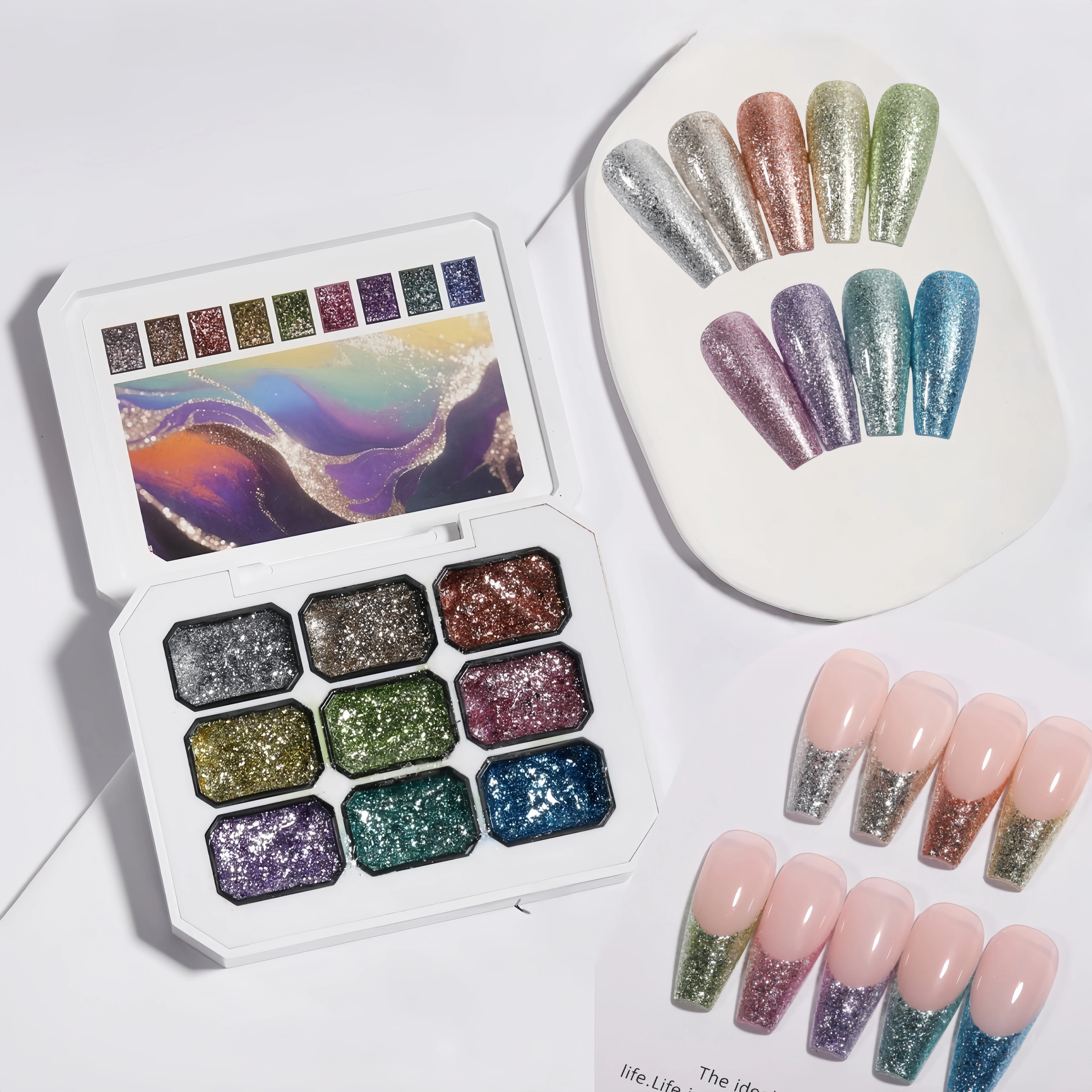 جل بلاتينيوم معدني عالي الكثافة مكون من 9 شبكات، لمسة نهائية لامعة لامعة، يمكن رسم خطوط الحواف للزينة، شركة تشبع عالية