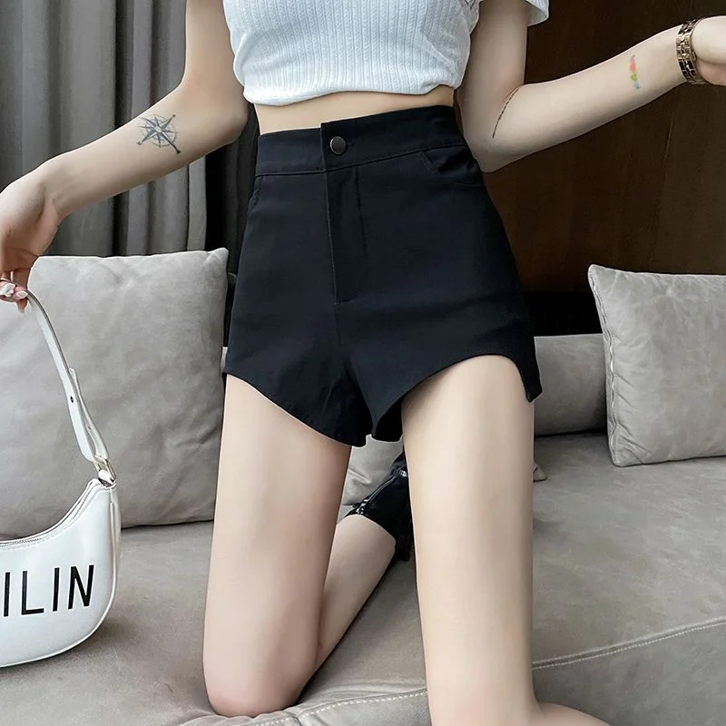 Skinny Women's Shorts Cute Knit Black Mini Booty Kawaii Sexy Tight Short Pants for Woman To Wear Hot XL Elegant Korean Style XXL