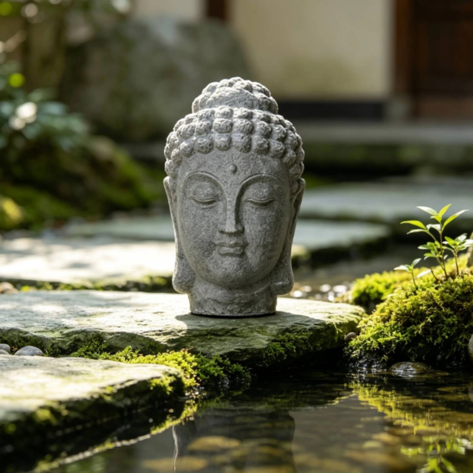 Buddhist Statue Carved Stone Relief Sculpture Buddha Statue Weathered Buddhist Figurine Matte Finish for Courtyard Styling