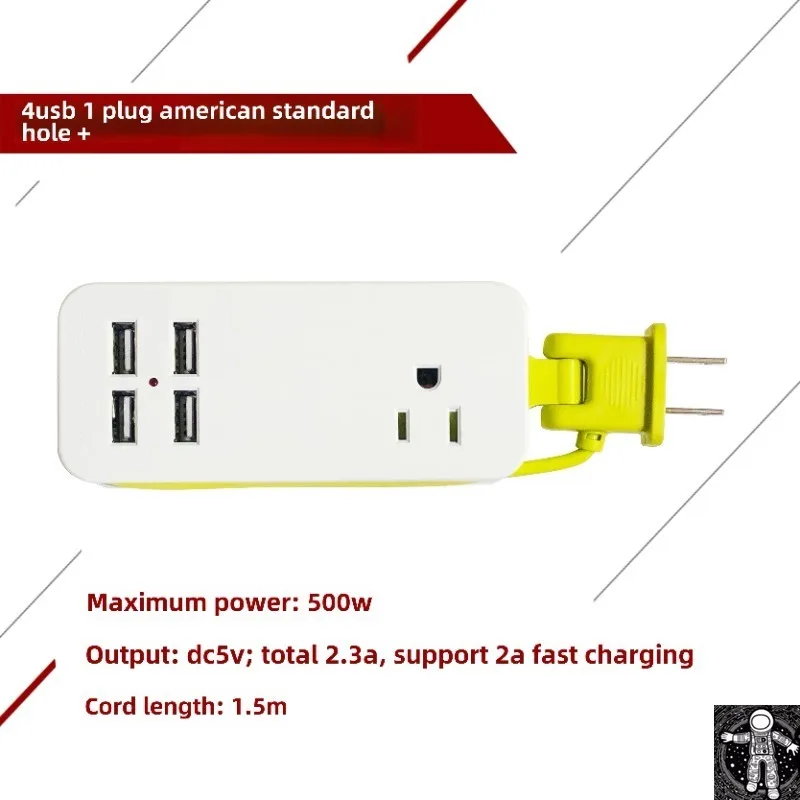 Portable Travel Socket with 4 USB Ports and 1 AC Outlet in Multiple Colors