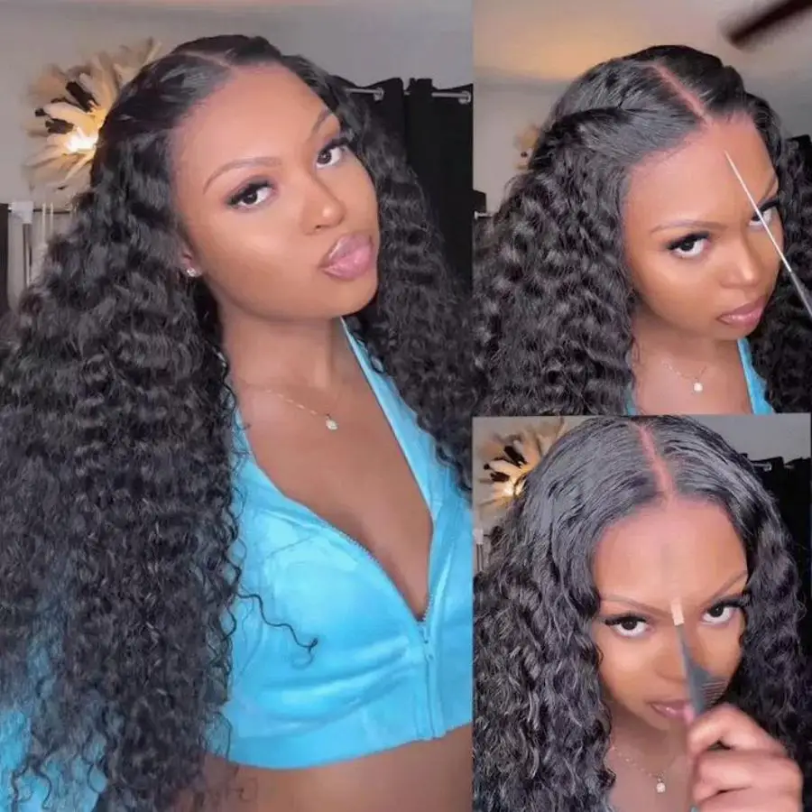 

Pre Cut 5x5 Lace Closure Wigs Curly Glueless Wigs Human Hair Ready to Wear Deep Wave Lace Front Wigs Wear And Go Pre Plucked 4x4