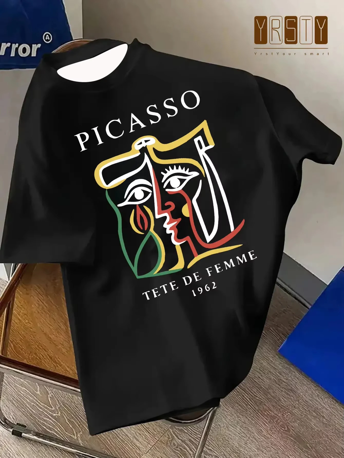 Unisex Abstract Cubism Art Face Print T‑shirt Vintage Geometric Colorful Art Graphic Casual Crew Neck Streetwear Tee