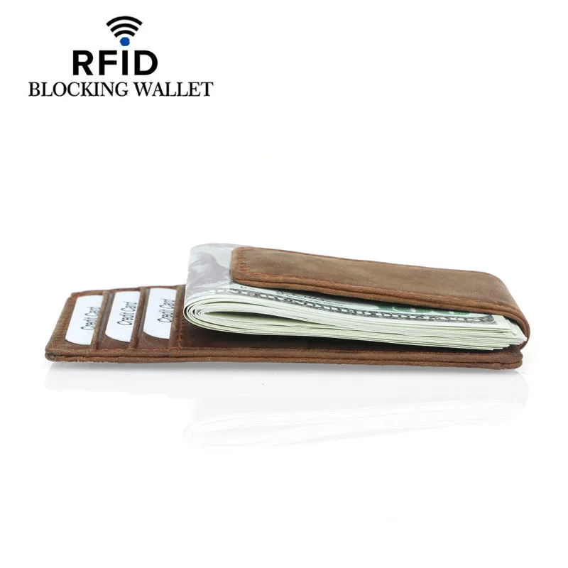 Billetera pequeña de cuero con bloqueo RFID para hombre, billetera delgada, funda para tarjeta de identificación de crédito, monedero, Clip para