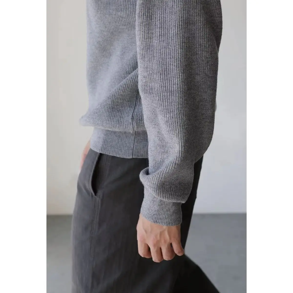 Heavy cashmere knitted Henry neck pilling-resistant sweater leisure commuting solid color long-sleeved men