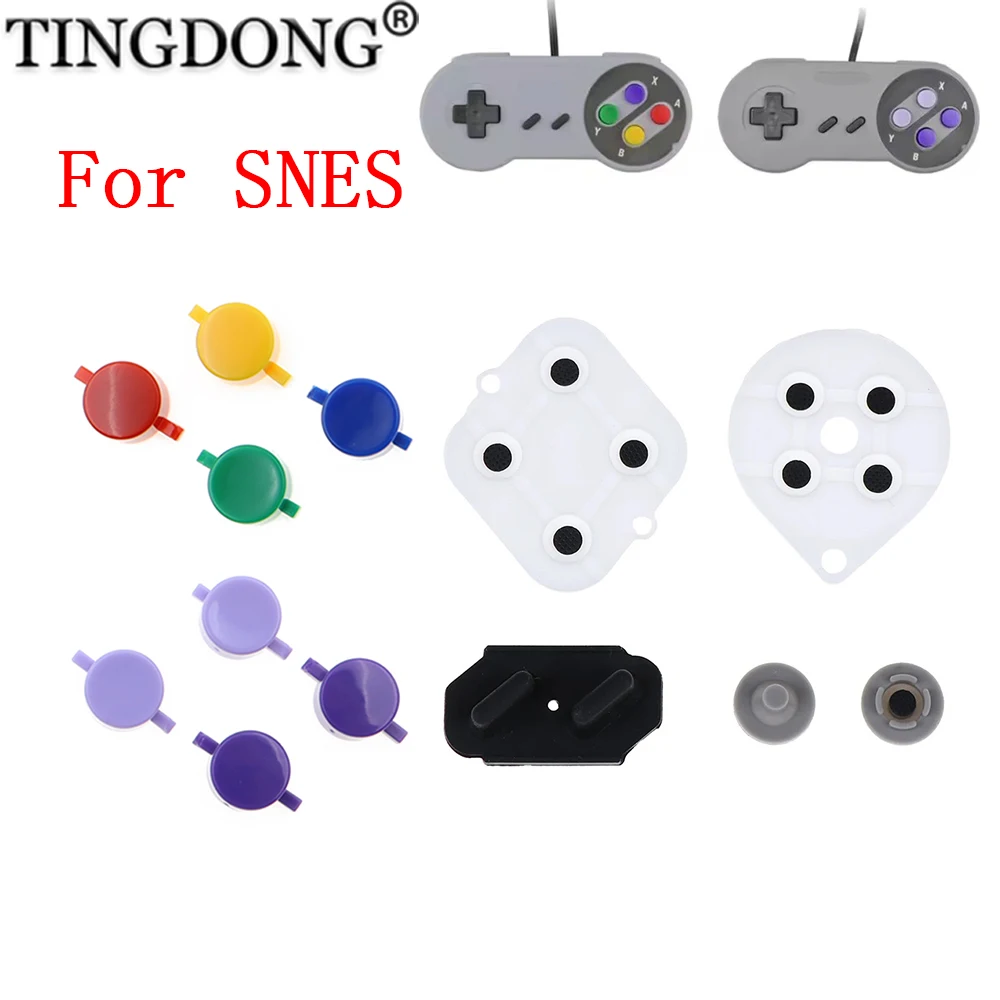 

SNES Replacement Accessories Set Conductive Rubber Button Contacts a B D-Pad with Plastic Buttons a B Y X for Controller