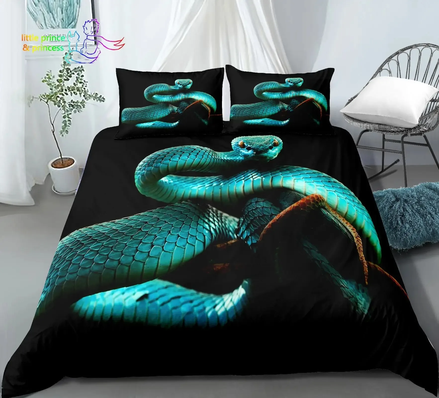 

3D Snake Style Comfortable Duvet Quilt Cover Pillowcase Bedding Set Children Bedroom Decoration Home Textile