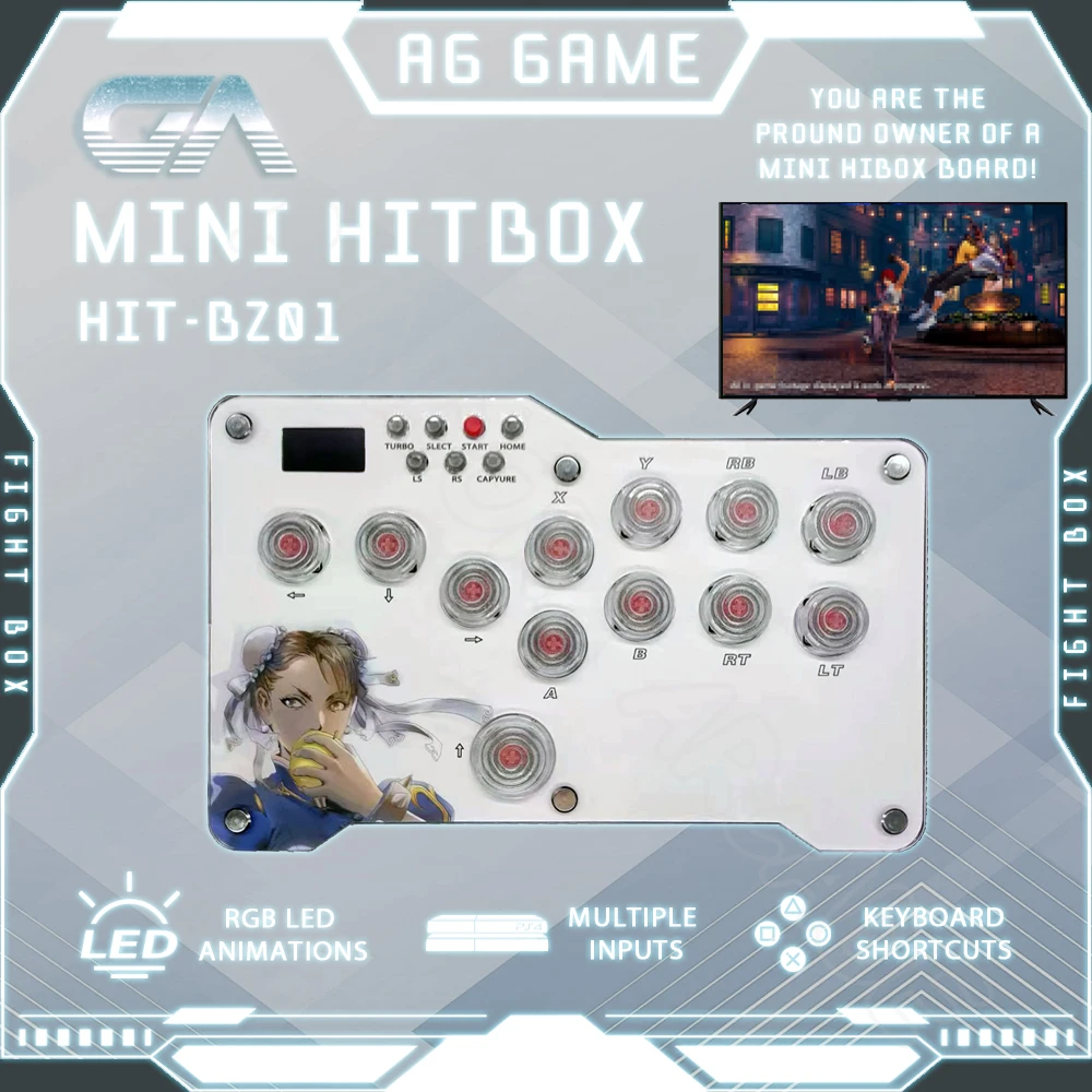 

Fighting Box Mini Hitbox LED Fight Stick Arcade Joystick Red Switch Hitbox Controller PC PS4 PS3 Android