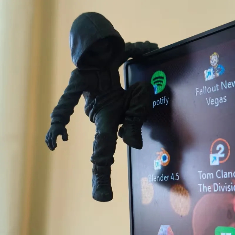 1/2 Piece Set of Black Hooded Rock Climber Figurine, 3D Printed Display Hanging Ornament, Matte Black Hooded Figure Display Sitting Posture Statue Ornament, Urban