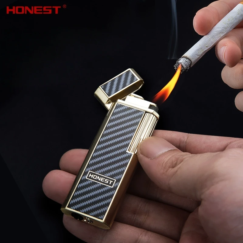 

New Lightweight Boutique Metal Inflatable Lighter with Side Sliding Flint Ignition Personalized Windproof Smoking Gift
