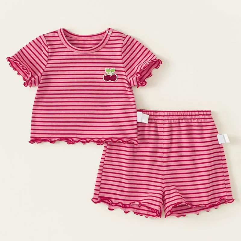 

2Piece Summer Costume Toddler Girl Clothes Korean Fashion Stripe Cute Short Sleeve Baby Tops+Shorts Boutique Kids Clothing B171