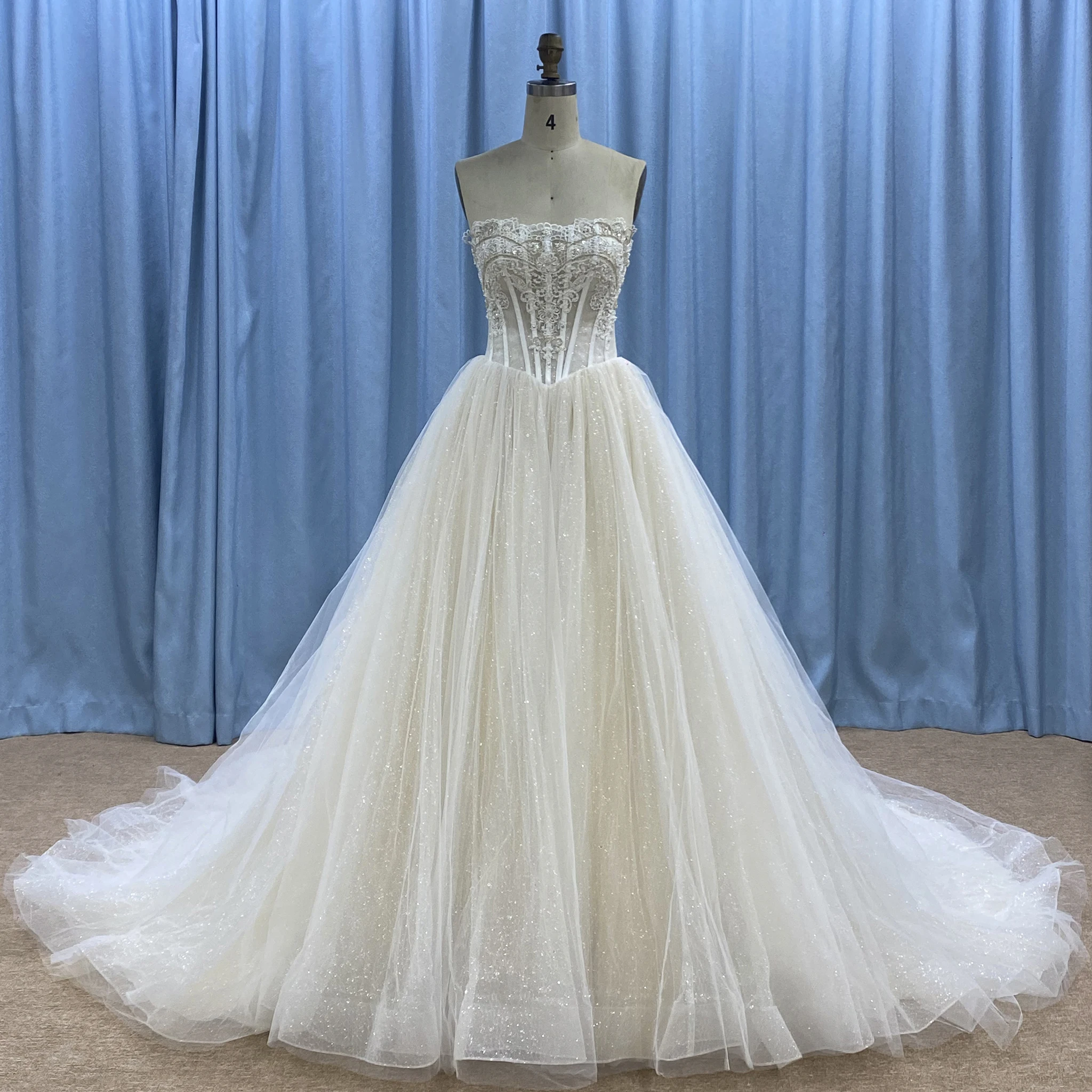 Rosymae Тюлевое кружевное свадебное платье трапециевидной формы Модный дизайн со съемным верхом Элегантное свадебное платье