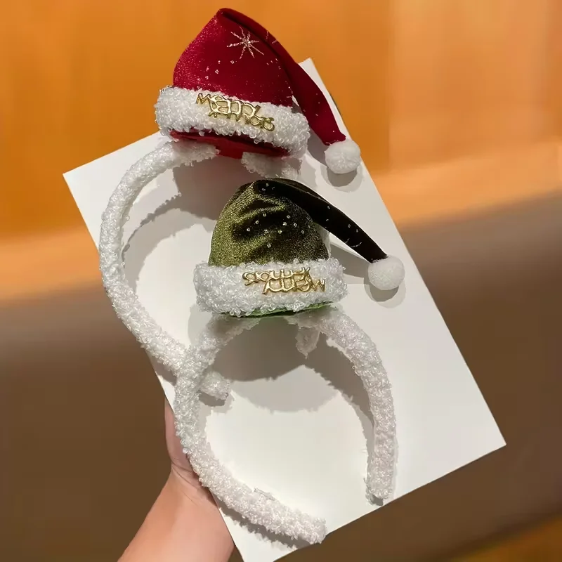 1/2 قطعة على طراز السيدات، عصرية ولطيفة، إكسسوار شعر عيد الميلاد، كرة قطيفة، عصابة رأس قبعة عيد الميلاد، زينة عيد الميلاد